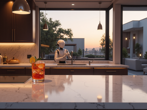 智能家居概念图，展示智能控制系统与定制家具结合，科技感十足的现代家居环境